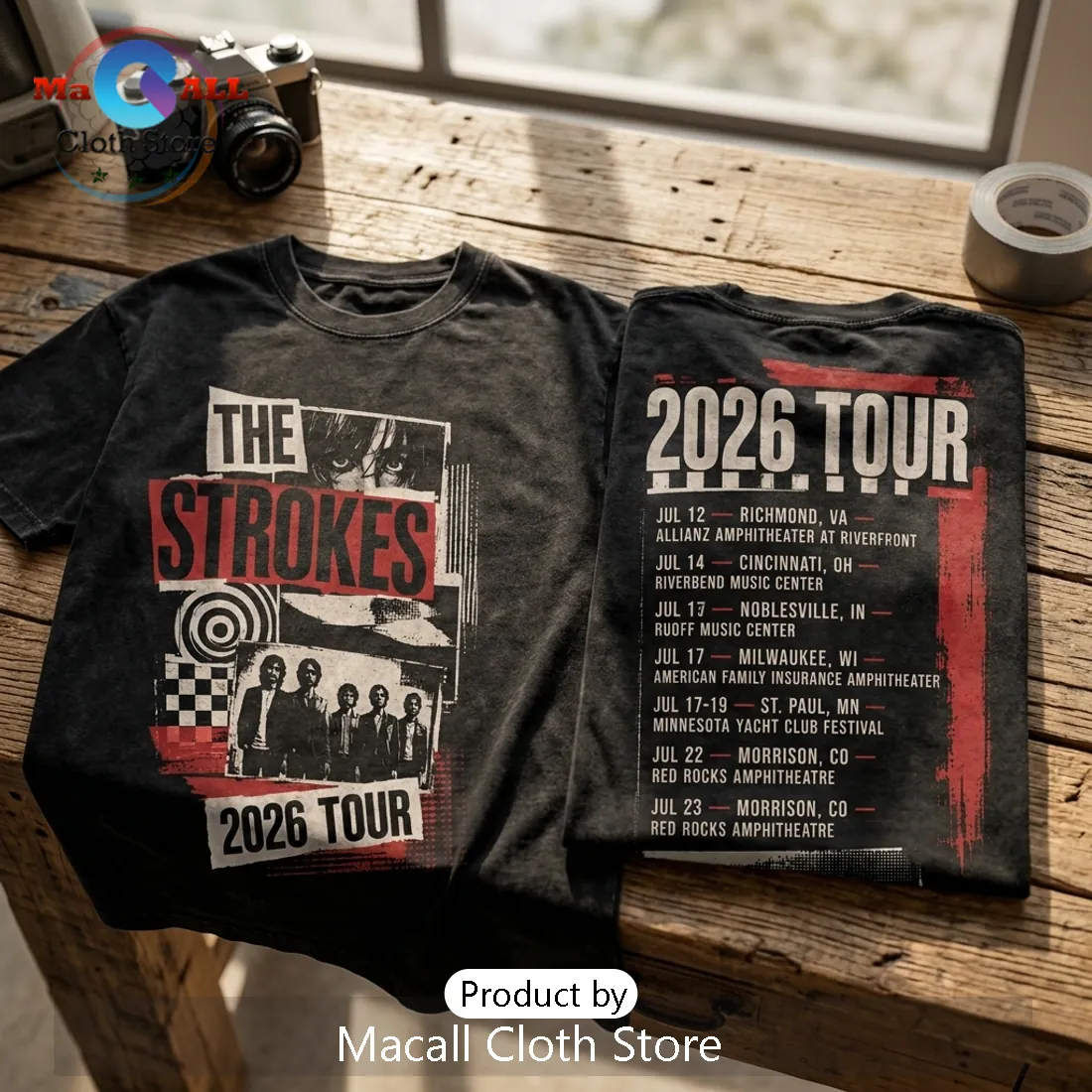 The Strokes 2026 Tour Vintage Washed Black T-Shirt The Strokes 2026 Tour Vintage Washed Black T-Shirt