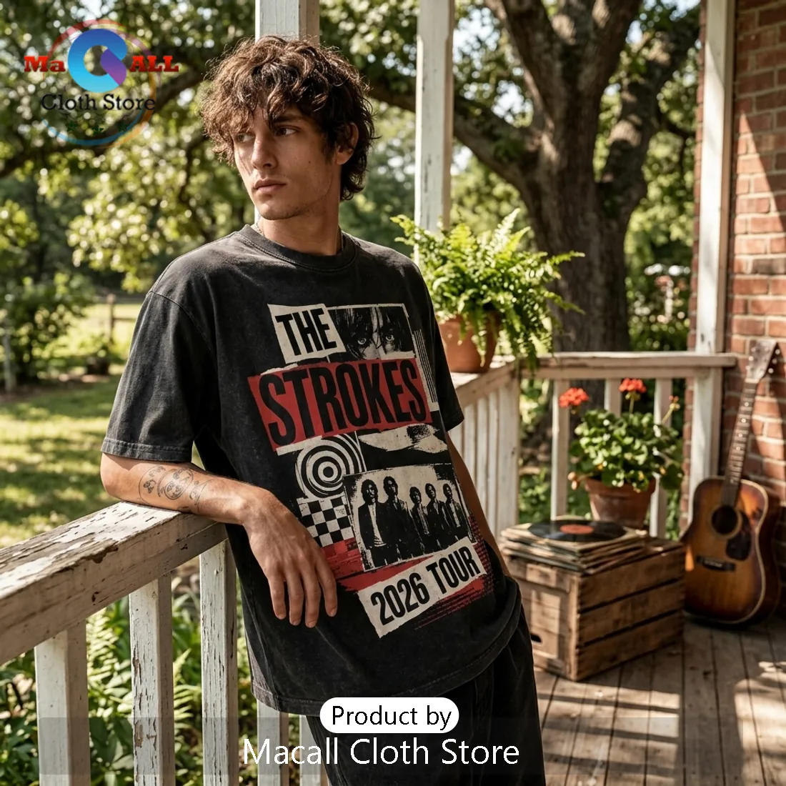 The Strokes 2026 Tour Vintage Washed Black T-Shirt The Strokes 2026 Tour Vintage Washed Black T-Shirt