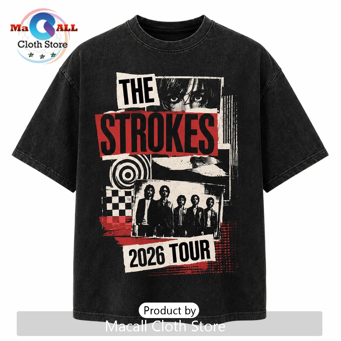 The Strokes 2026 Tour Vintage Washed Black T-Shirt The Strokes 2026 Tour Vintage Washed Black T-Shirt