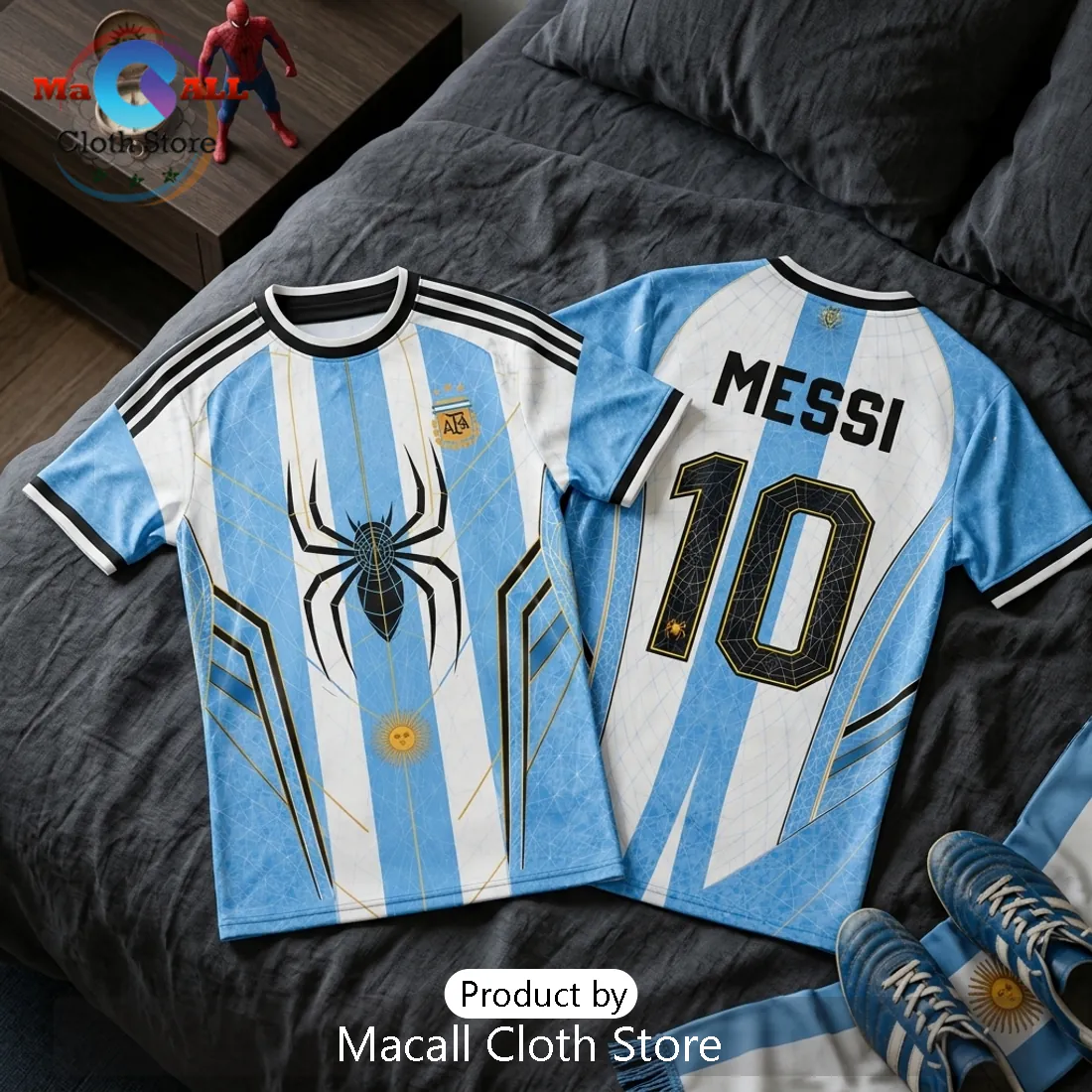 Messi x Spider-Man Argentina National Team Jersey T-Shirt Messi x Spider-Man Argentina National Team Jersey T-Shirt
