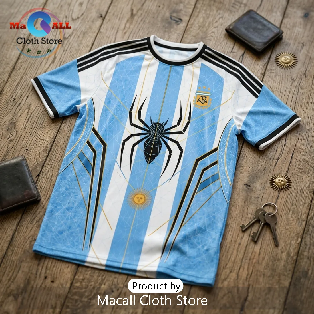Messi x Spider-Man Argentina National Team Jersey T-Shirt Messi x Spider-Man Argentina National Team Jersey T-Shirt