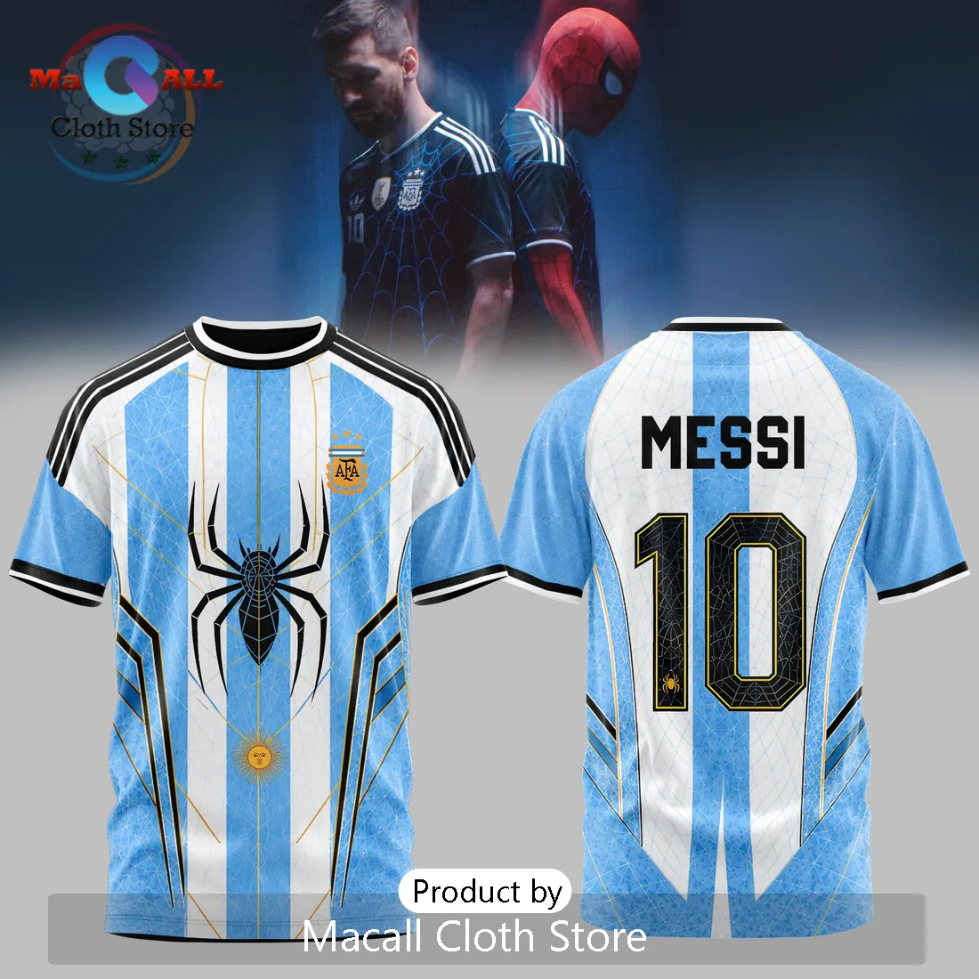 Messi x Spider-Man Argentina National Team Jersey T-Shirt Messi x Spider-Man Argentina National Team Jersey T-Shirt