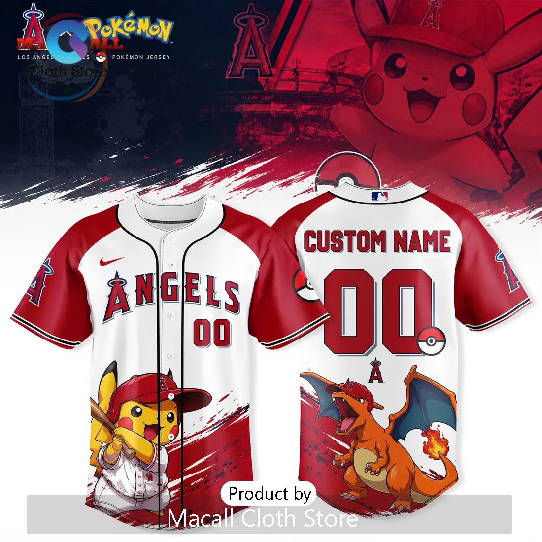 Pokémon x Los Angeles Angels Custom Name Baseball Jersey Pokémon x Los Angeles Angels Custom Name Baseball Jersey