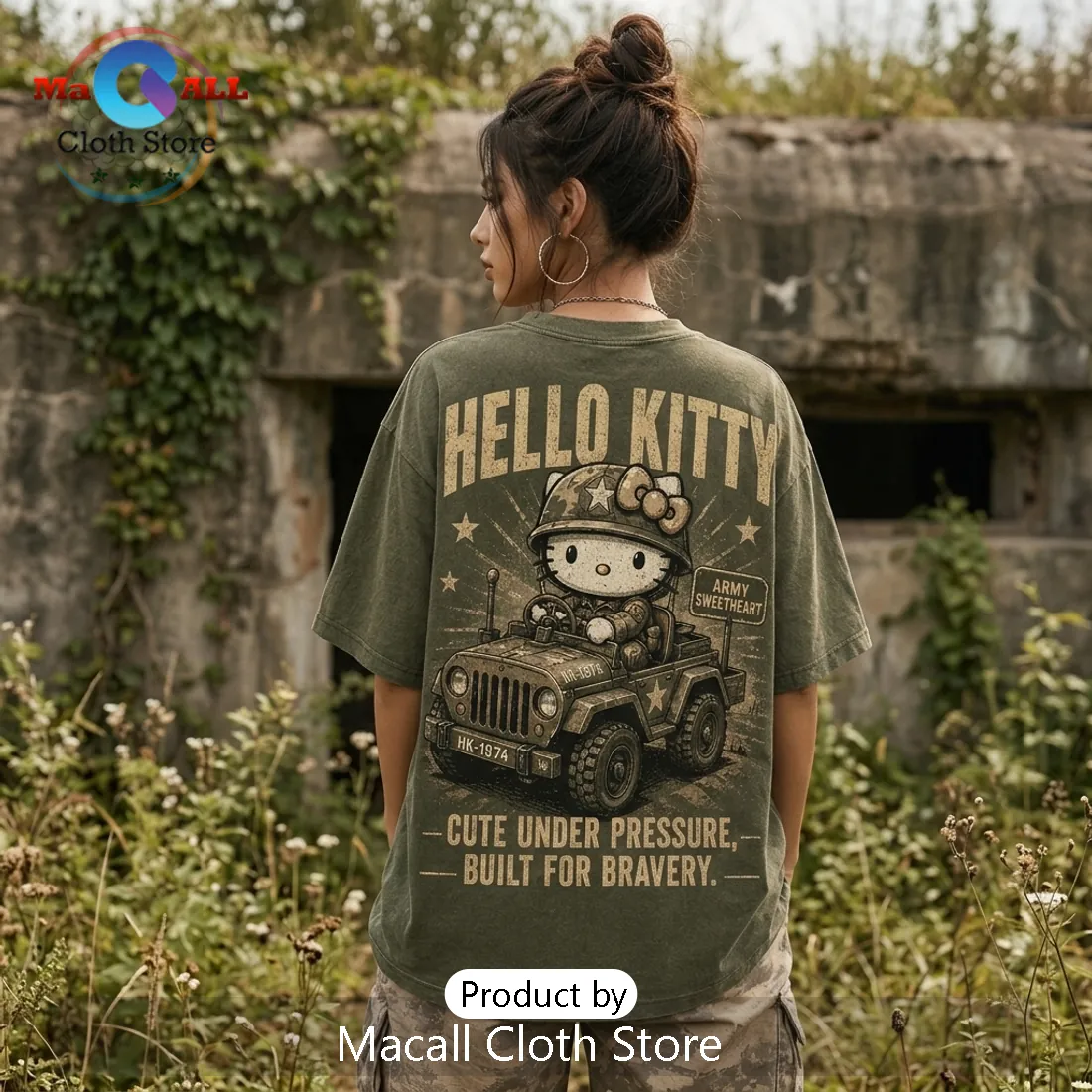 Hello Kitty Army Vintage Military Green T-Shirt Hello Kitty Army Vintage Military Green T-Shirt