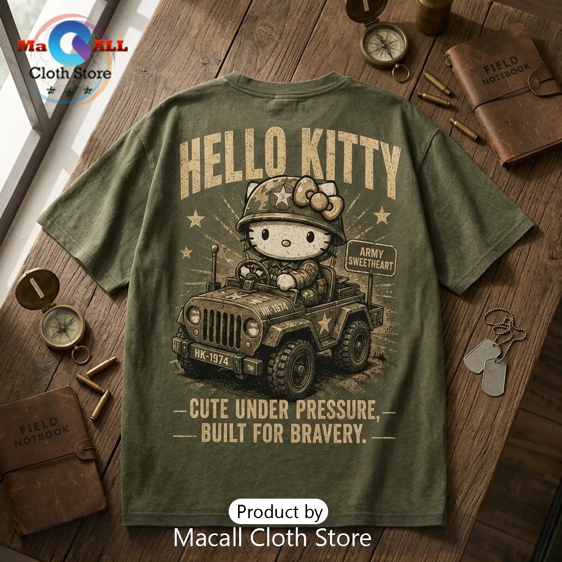 Hello Kitty Army Vintage Military Green T-Shirt Hello Kitty Army Vintage Military Green T-Shirt