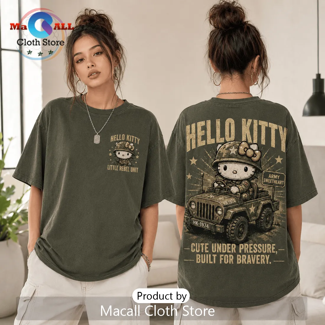 Hello Kitty Army Vintage Military Green T-Shirt Hello Kitty Army Vintage Military Green T-Shirt