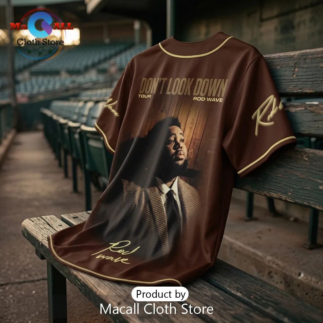 Rod Wave Don’t Look Down Tour Brown Baseball Jersey Rod Wave Don’t Look Down Tour Brown Baseball Jersey