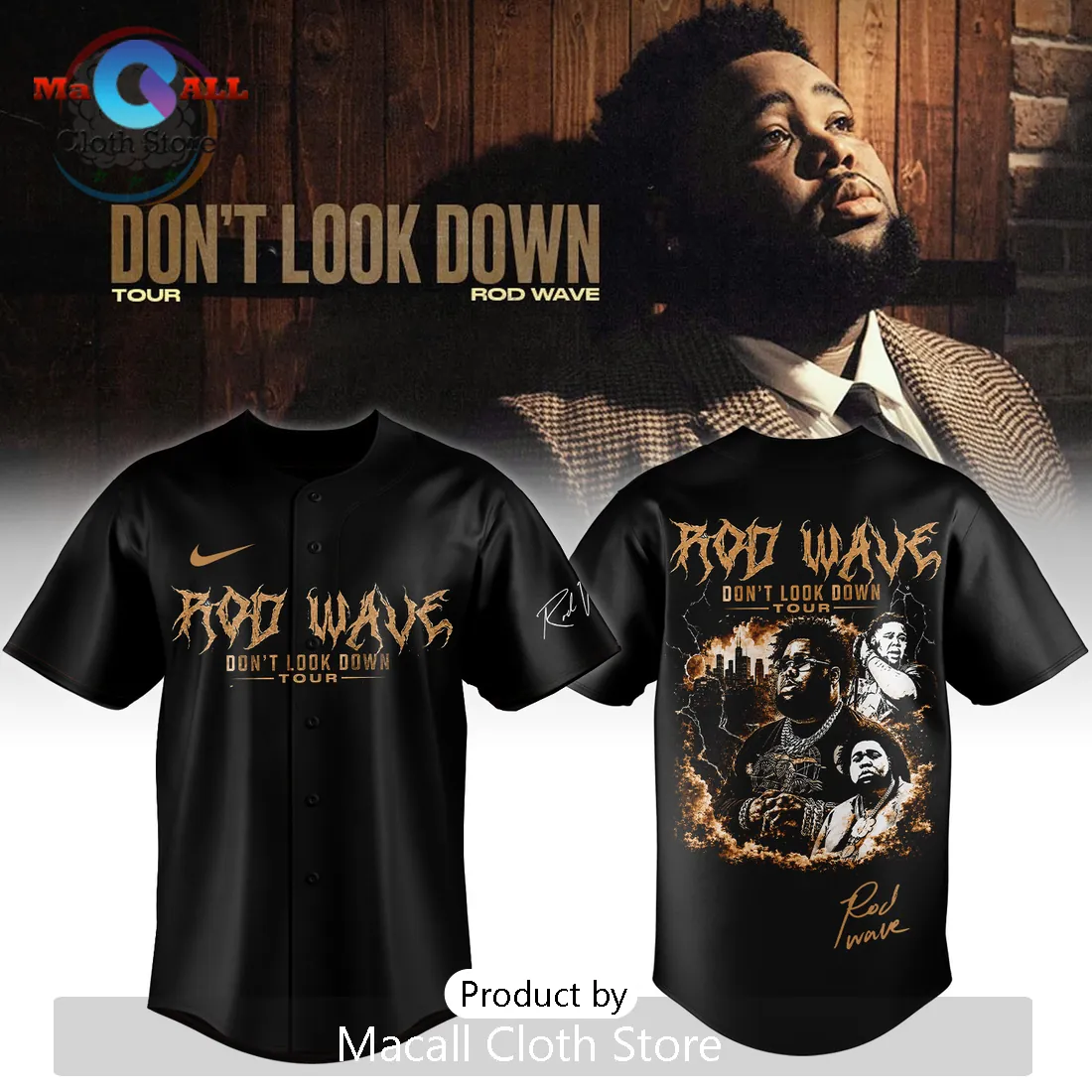 Rod Wave Don’t Look Down Tour Black Baseball Jersey Rod Wave Don’t Look Down Tour Black Baseball Jersey