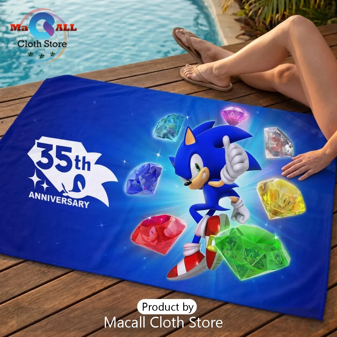 Sonic the Hedgehog 35th Anniversary Blue Beach Towel Sonic the Hedgehog 35th Anniversary Blue Beach Towel