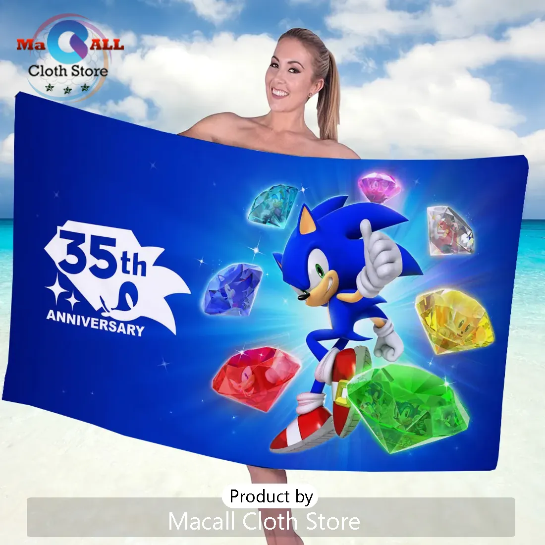 Sonic the Hedgehog 35th Anniversary Blue Beach Towel Sonic the Hedgehog 35th Anniversary Blue Beach Towel