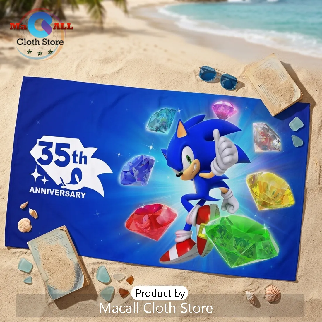 Sonic the Hedgehog 35th Anniversary Blue Beach Towel Sonic the Hedgehog 35th Anniversary Blue Beach Towel