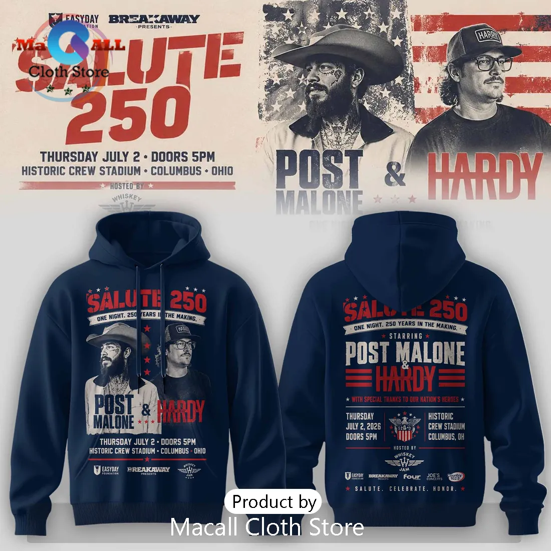 Post Malone Hardy Salute 250 Columbus Ohio Navy Hoodie Post Malone Hardy Salute 250 Columbus Ohio Navy Hoodie