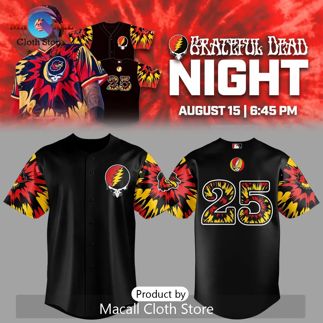 Rochester Red Wings Grateful Dead 2025 Tie Dye Baseball Jersey Rochester Red Wings Grateful Dead 2025 Tie Dye Baseball Jersey