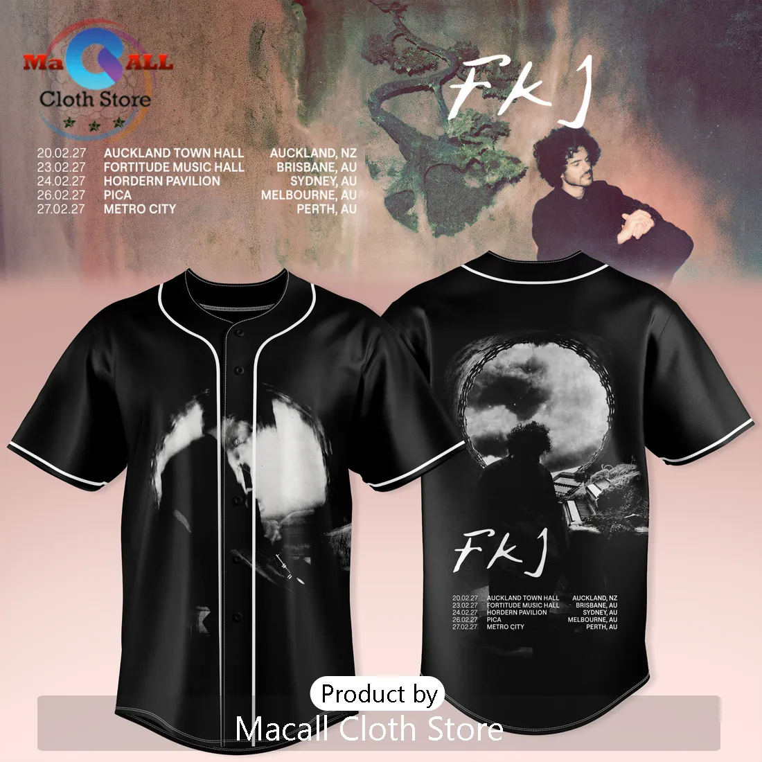 FKJ Tour 2027 Concert Merch Black Baseball Jersey FKJ Tour 2027 Concert Merch Black Baseball Jersey