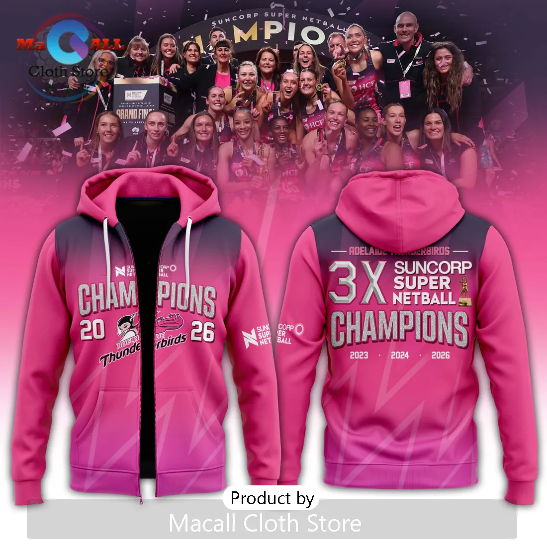 Adelaide Thunderbirds Netball 3X Champions Zip Hoodie Adelaide Thunderbirds Netball 3X Champions Zip Hoodie