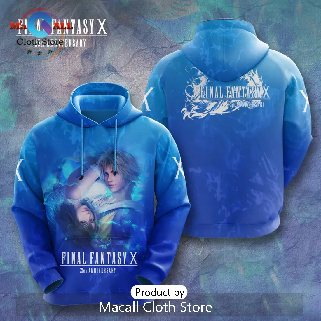 Final Fantasy X 25th Anniversary Blue Pullover Hoodie Final Fantasy X 25th Anniversary Blue Pullover Hoodie