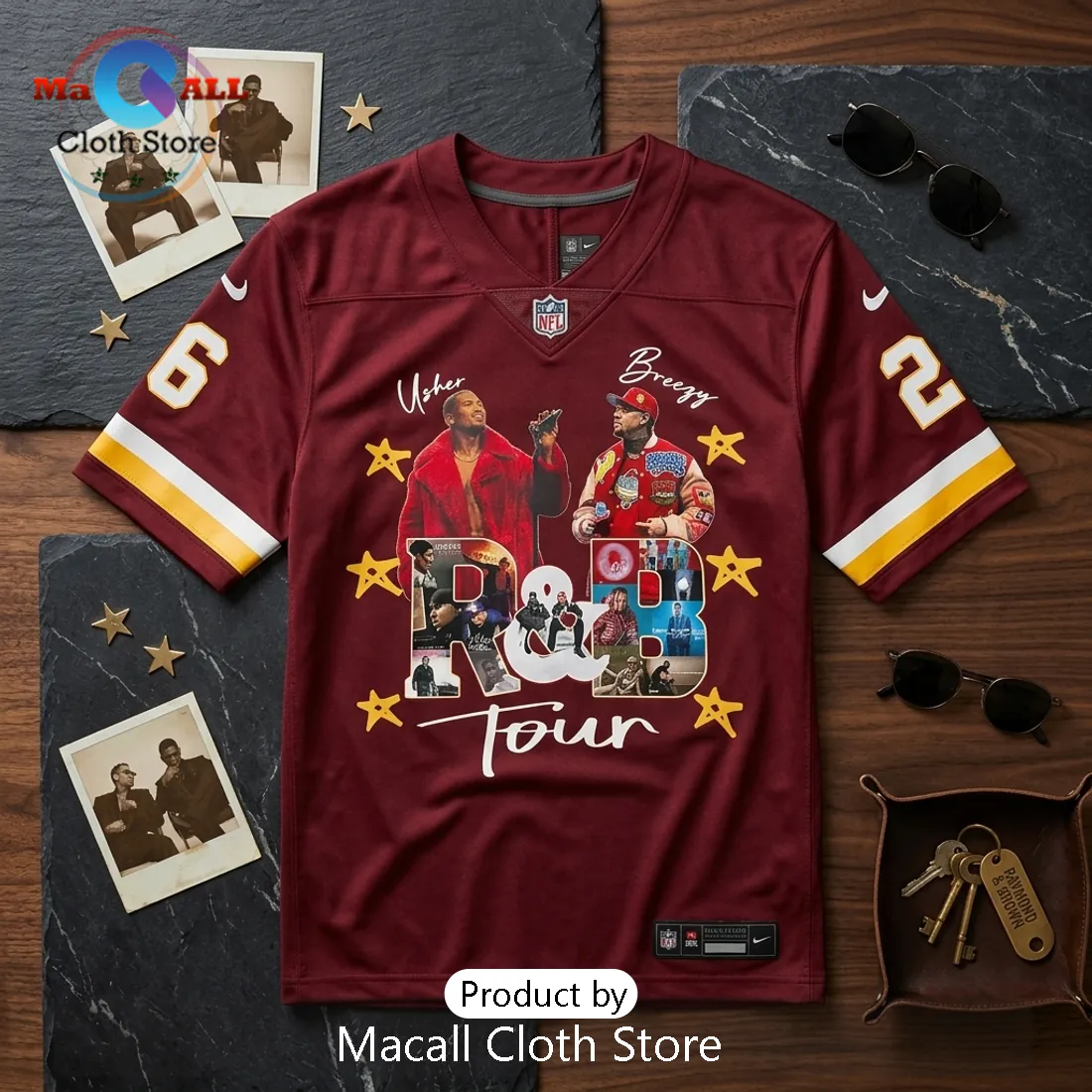 Usher x Chris Brown Washington Commanders Burgundy Football Jersey Usher x Chris Brown Washington Commanders Burgundy Football Jersey