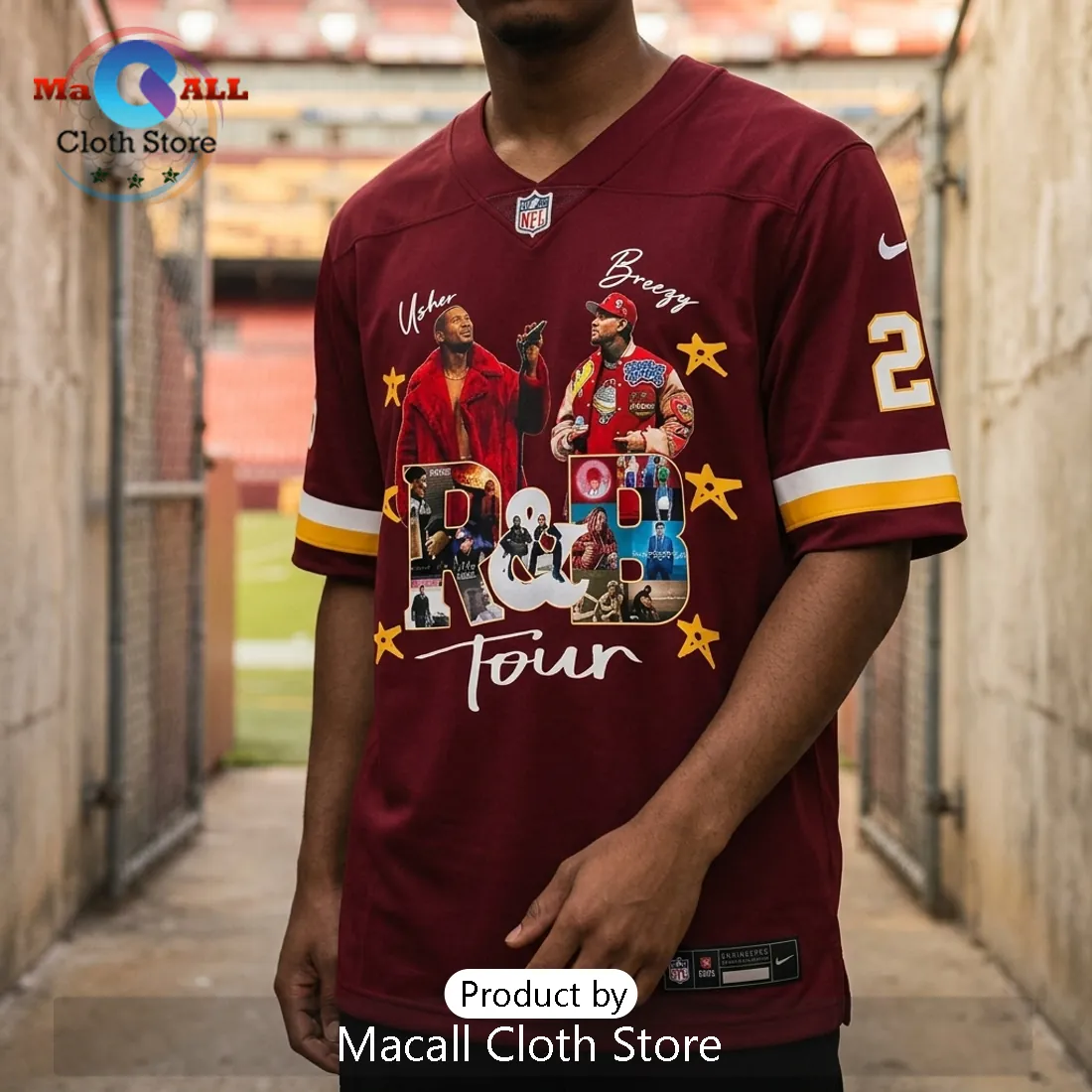 Usher x Chris Brown Washington Commanders Burgundy Football Jersey Usher x Chris Brown Washington Commanders Burgundy Football Jersey