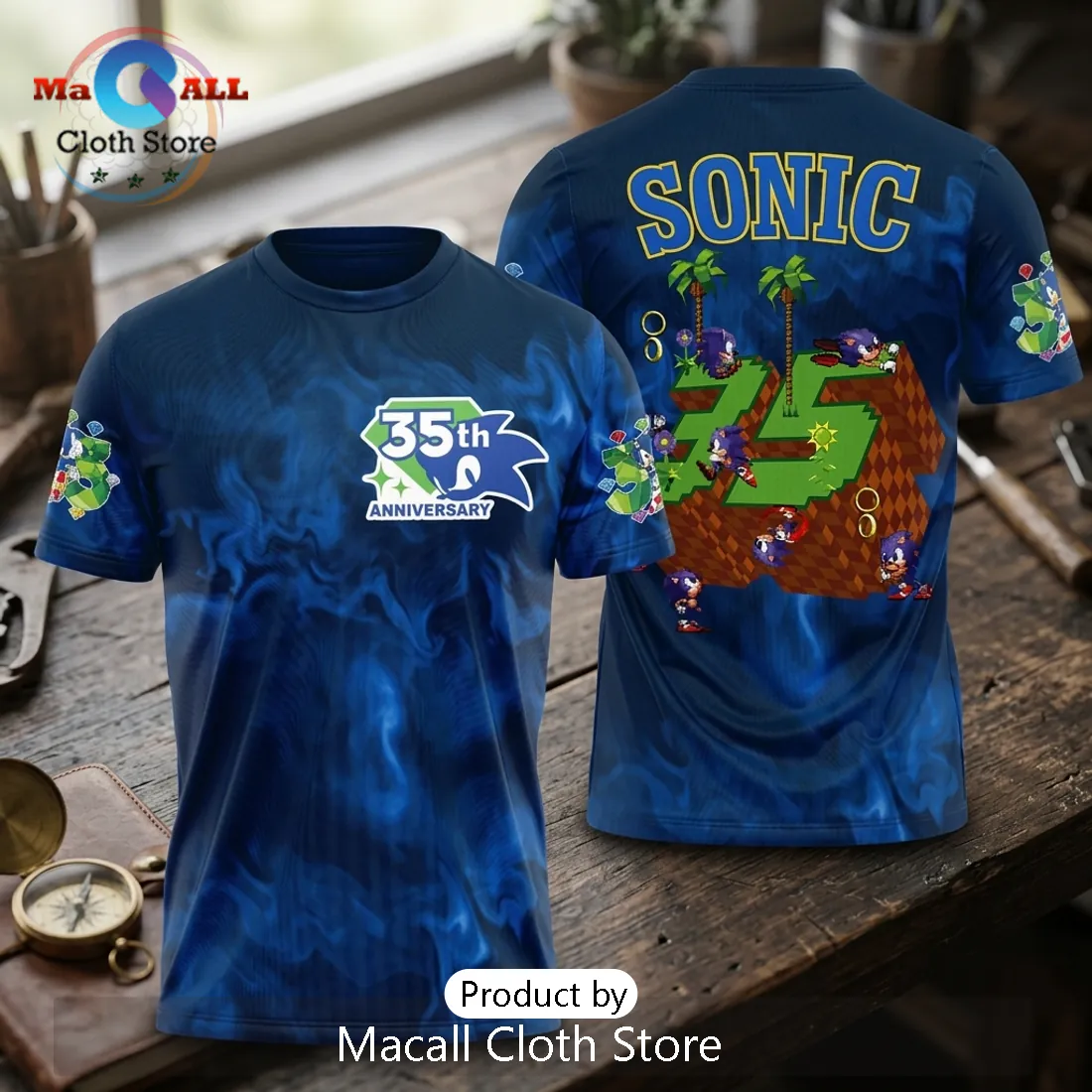 Sonic the Hedgehog 35th Anniversary Navy Blue T-Shirt Sonic the Hedgehog 35th Anniversary Navy Blue T-Shirt