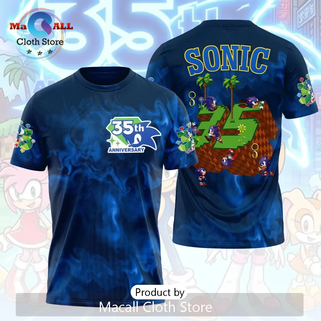 Sonic the Hedgehog 35th Anniversary Navy Blue T-Shirt Sonic the Hedgehog 35th Anniversary Navy Blue T-Shirt