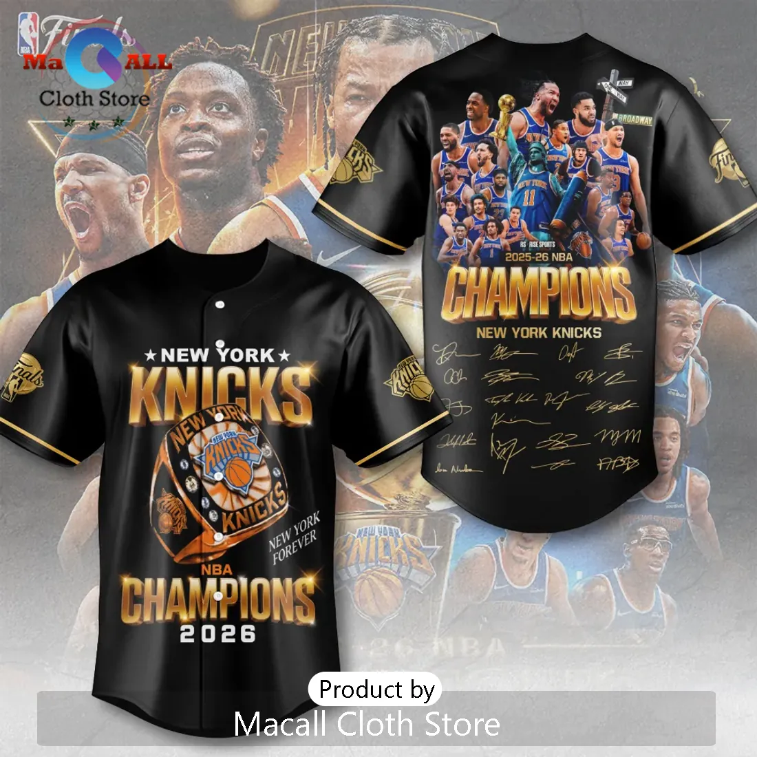 New York Knicks 2026 NBA Champions Black Baseball Jersey New York Knicks 2026 NBA Champions Black Baseball Jersey