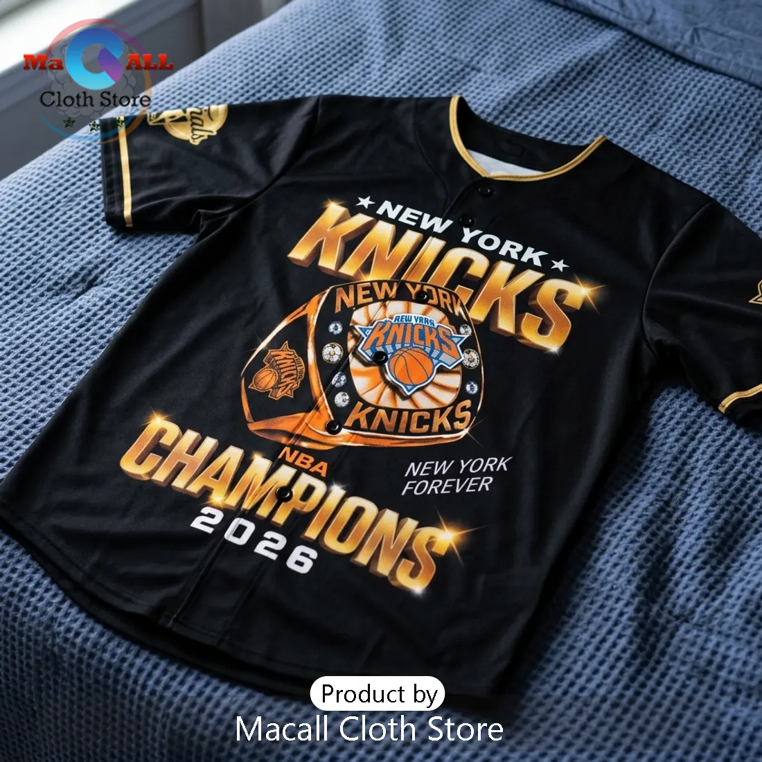 New York Knicks 2026 NBA Champions Black Baseball Jersey New York Knicks 2026 NBA Champions Black Baseball Jersey
