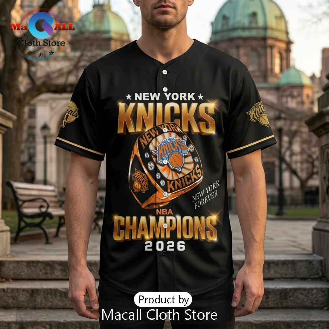 New York Knicks 2026 NBA Champions Black Baseball Jersey New York Knicks 2026 NBA Champions Black Baseball Jersey
