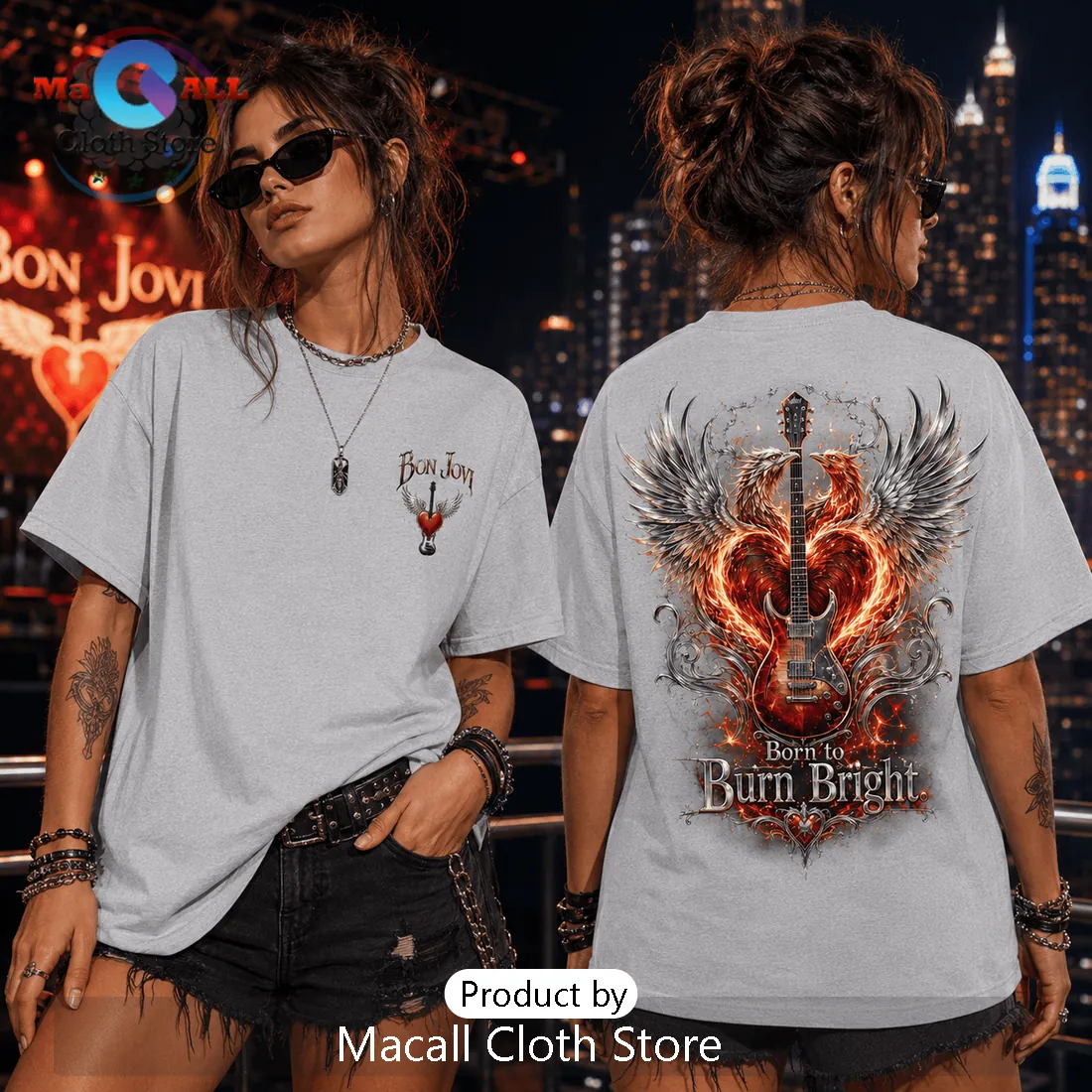 Bon Jovi Born to Burn Bright Illustrated T-Shirt Bon Jovi Born to Burn Bright Illustrated T-Shirt