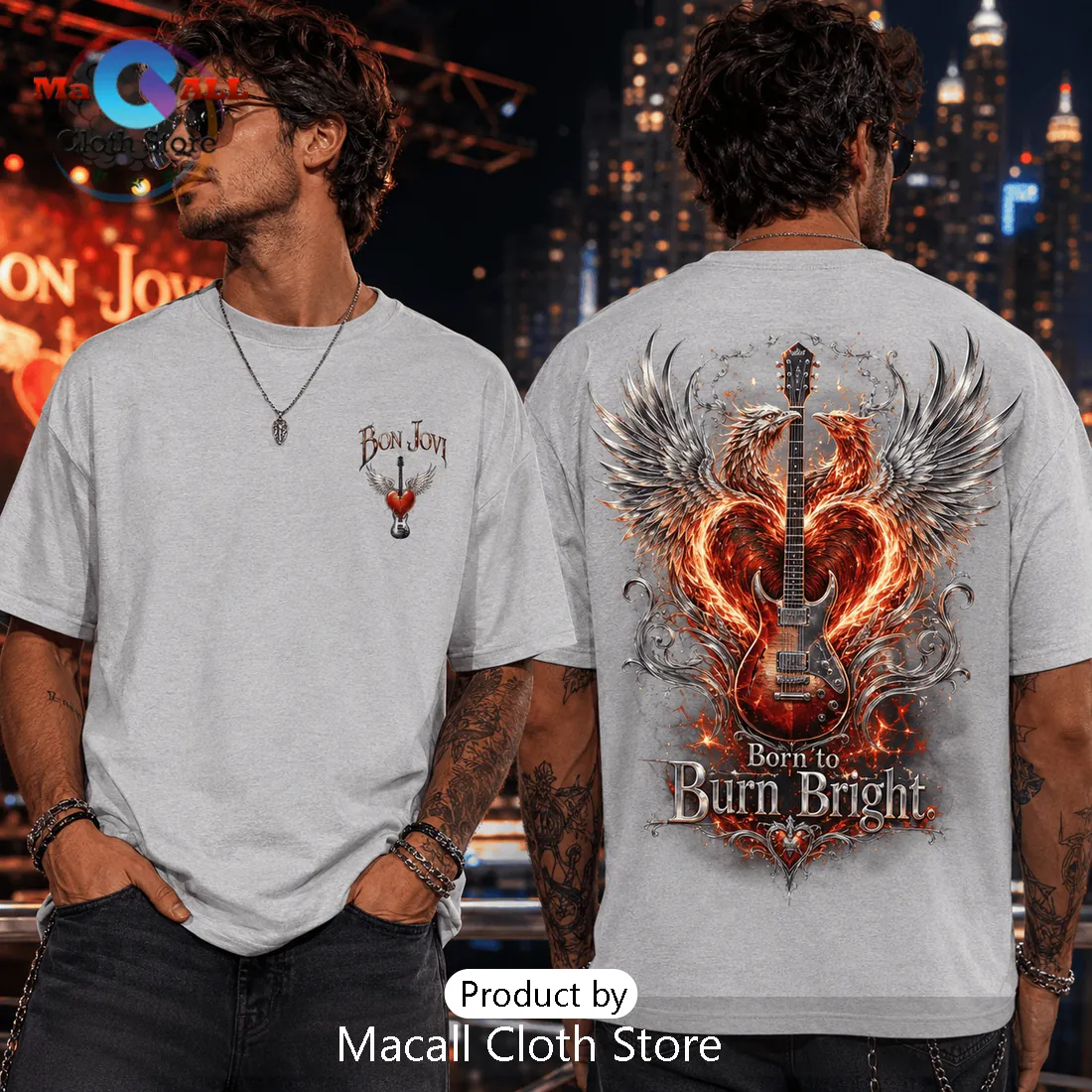 Bon Jovi Born to Burn Bright Illustrated T-Shirt Bon Jovi Born to Burn Bright Illustrated T-Shirt