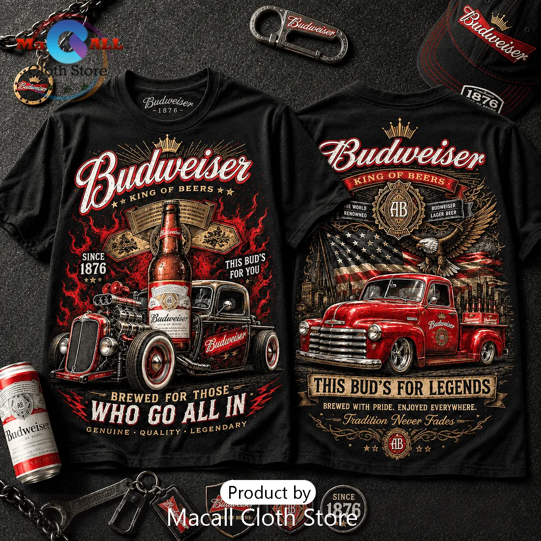 Budweiser Vintage Hot Rod Black T-Shirt Budweiser Vintage Hot Rod Black T-Shirt