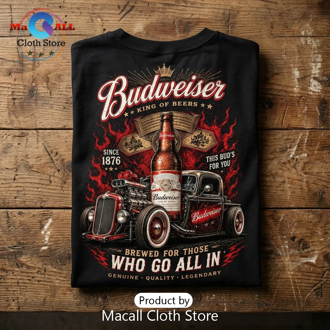 Budweiser Vintage Hot Rod Black T-Shirt Budweiser Vintage Hot Rod Black T-Shirt