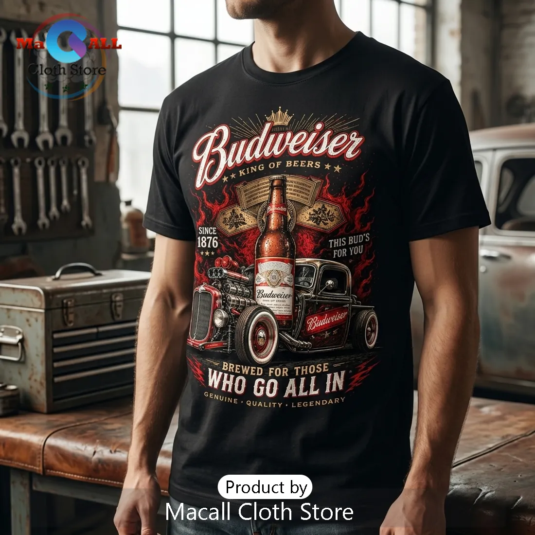 Budweiser Vintage Hot Rod Black T-Shirt Budweiser Vintage Hot Rod Black T-Shirt