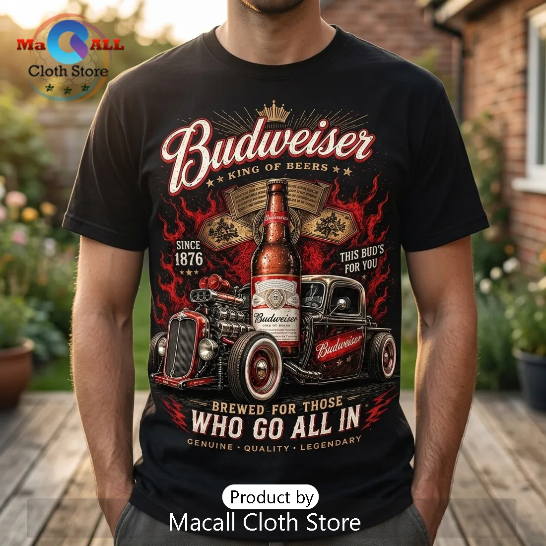 Budweiser Vintage Hot Rod Black T-Shirt Budweiser Vintage Hot Rod Black T-Shirt