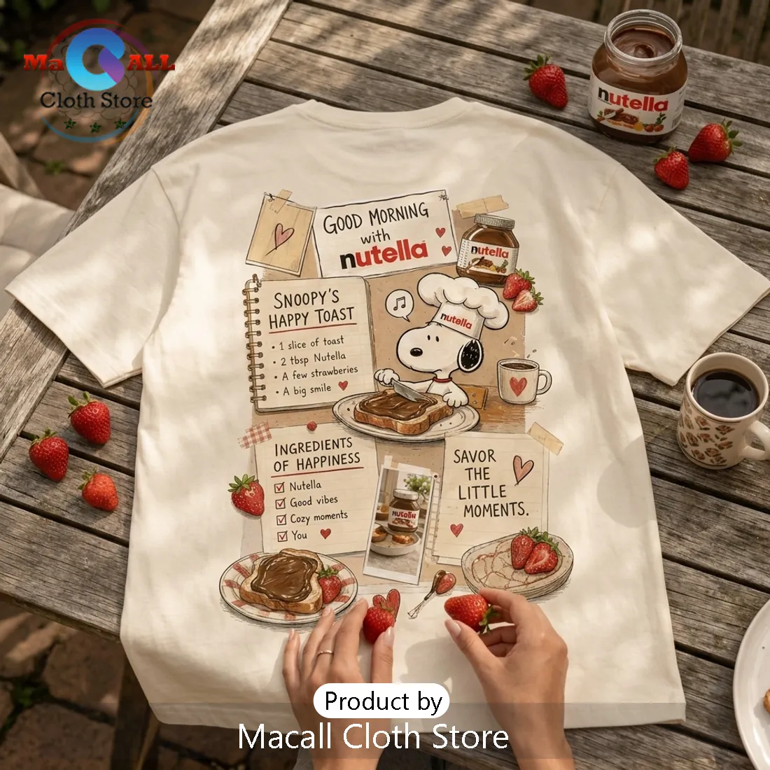 Snoopy x Nutella Breakfast Theme Funny T-Shirt Snoopy x Nutella Breakfast Theme Funny T-Shirt