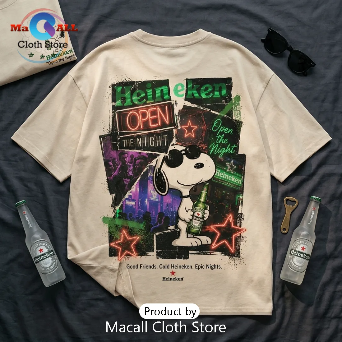 Heineken x Snoopy Open The Night Beige T-Shirt Heineken x Snoopy Open The Night Beige T-Shirt