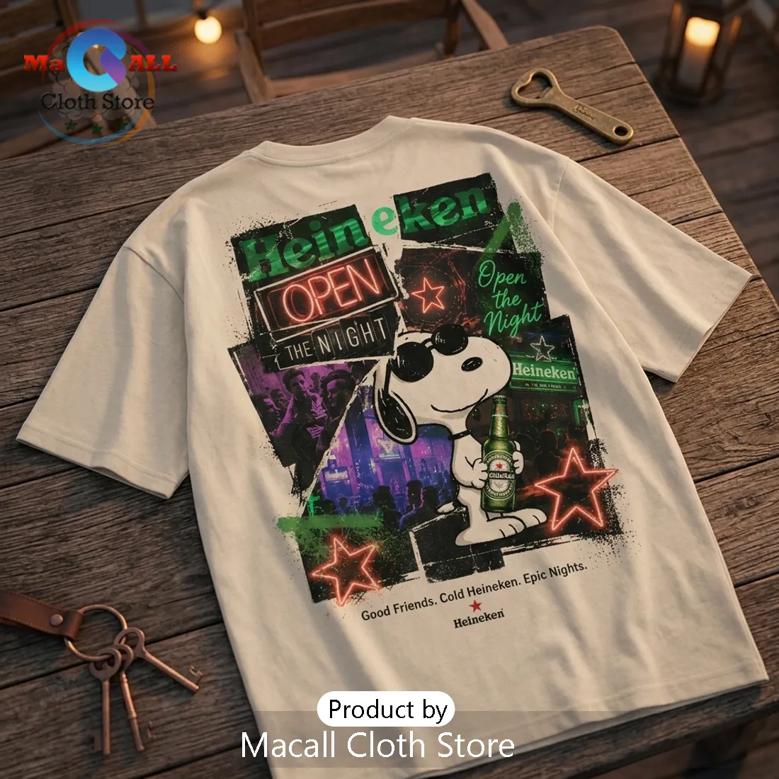 Heineken x Snoopy Open The Night Beige T-Shirt Heineken x Snoopy Open The Night Beige T-Shirt