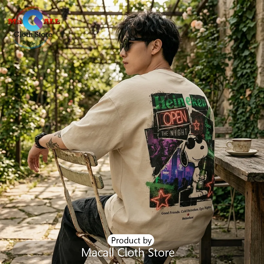 Heineken x Snoopy Open The Night Beige T-Shirt Heineken x Snoopy Open The Night Beige T-Shirt