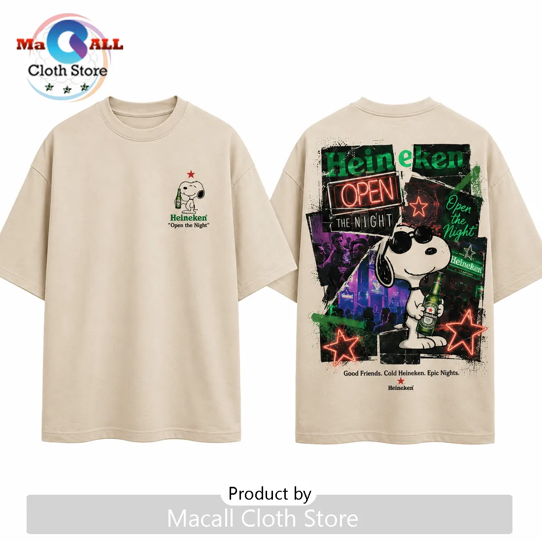 Heineken x Snoopy Open The Night Beige T-Shirt Heineken x Snoopy Open The Night Beige T-Shirt