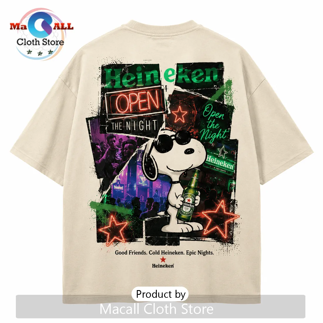 Heineken x Snoopy Open The Night Beige T-Shirt Heineken x Snoopy Open The Night Beige T-Shirt