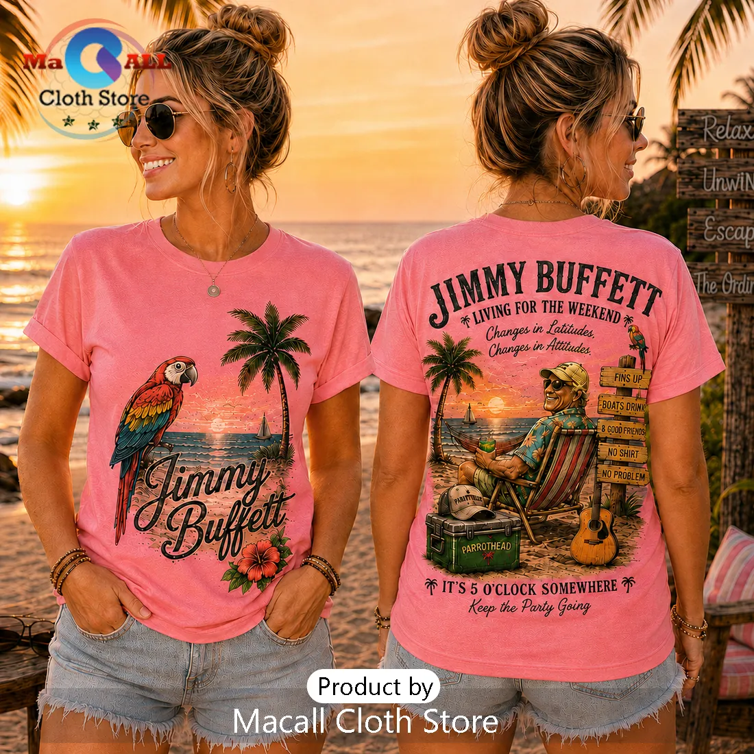 Jimmy Buffett Retro Sunset Pink T-Shirt Jimmy Buffett Retro Sunset Pink T-Shirt