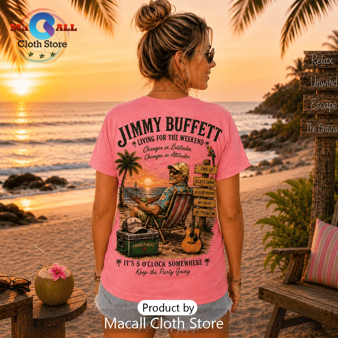 Jimmy Buffett Retro Sunset Pink T-Shirt Jimmy Buffett Retro Sunset Pink T-Shirt