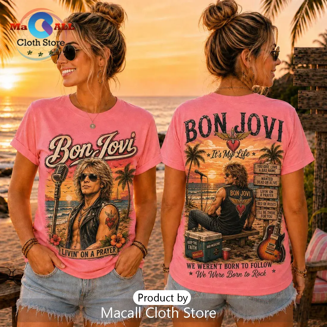 Bon Jovi Livin On A Prayer Pink T-Shirt Bon Jovi Livin On A Prayer Pink T-Shirt
