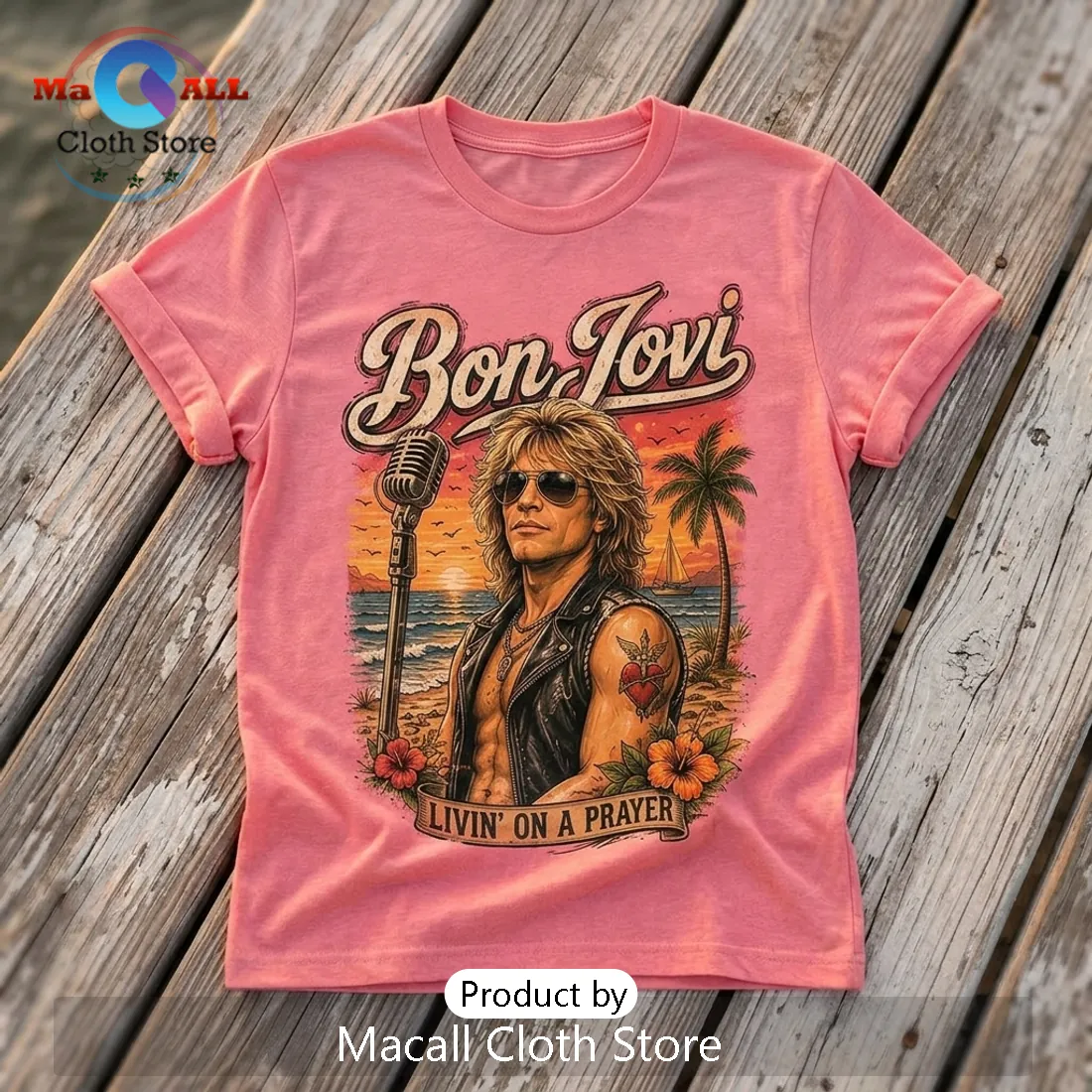 Bon Jovi Livin On A Prayer Pink T-Shirt Bon Jovi Livin On A Prayer Pink T-Shirt