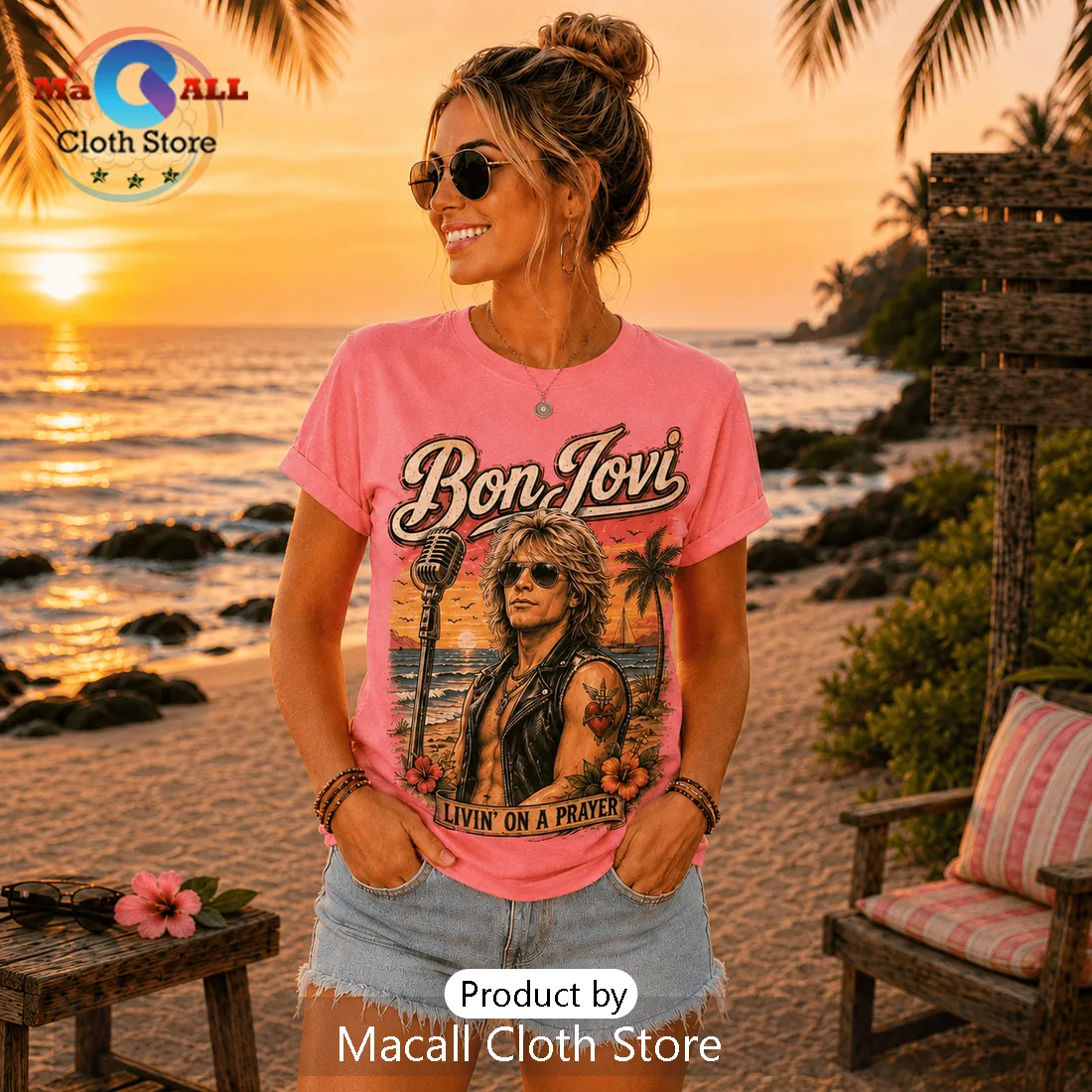 Bon Jovi Livin On A Prayer Pink T-Shirt Bon Jovi Livin On A Prayer Pink T-Shirt