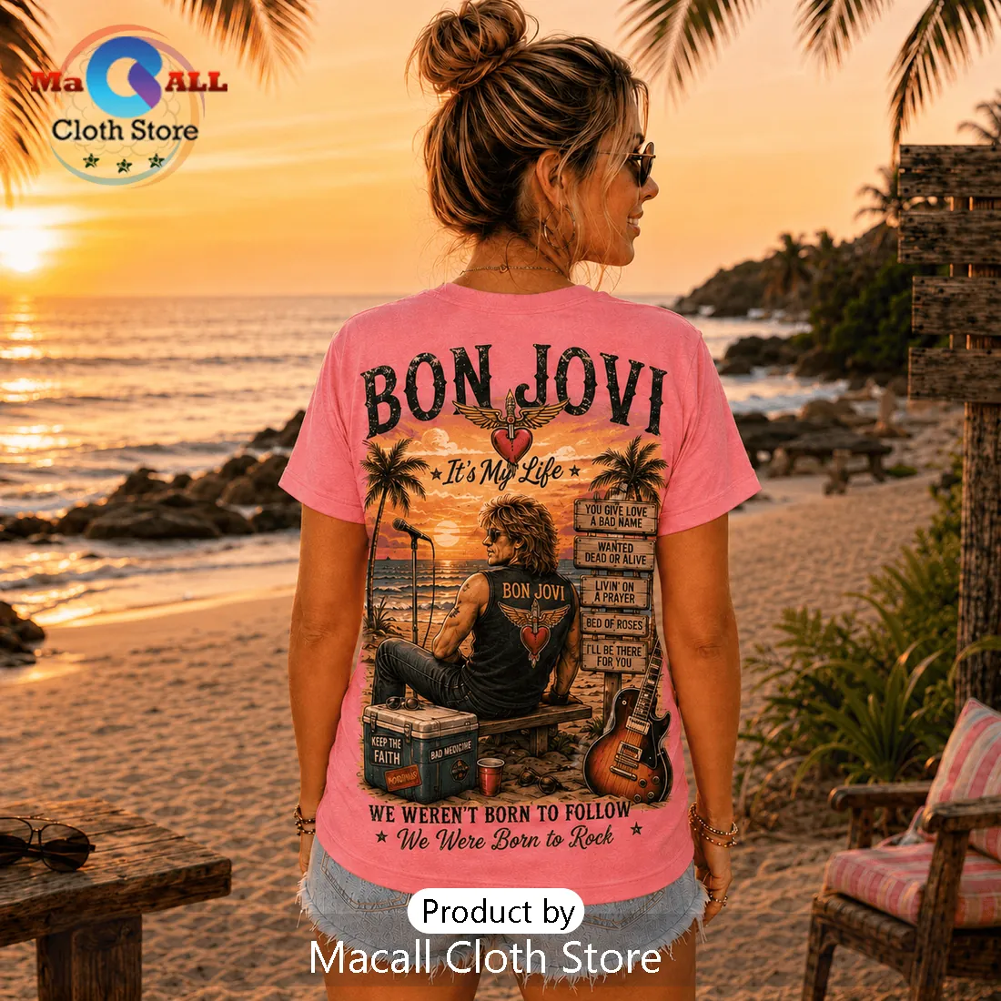 Bon Jovi Livin On A Prayer Pink T-Shirt Bon Jovi Livin On A Prayer Pink T-Shirt