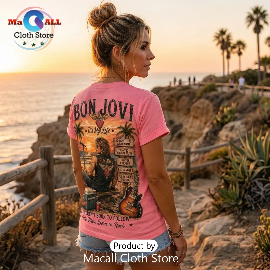 Bon Jovi Livin On A Prayer Pink T-Shirt Bon Jovi Livin On A Prayer Pink T-Shirt