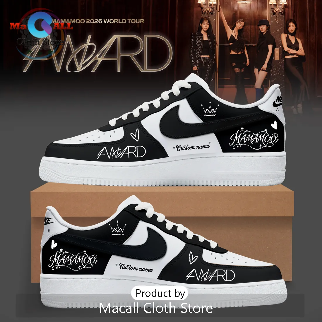Mamamoo 4WARD Logo Black and White Air Force 1 Sneakers Mamamoo 4WARD Logo Black and White Air Force 1 Sneakers