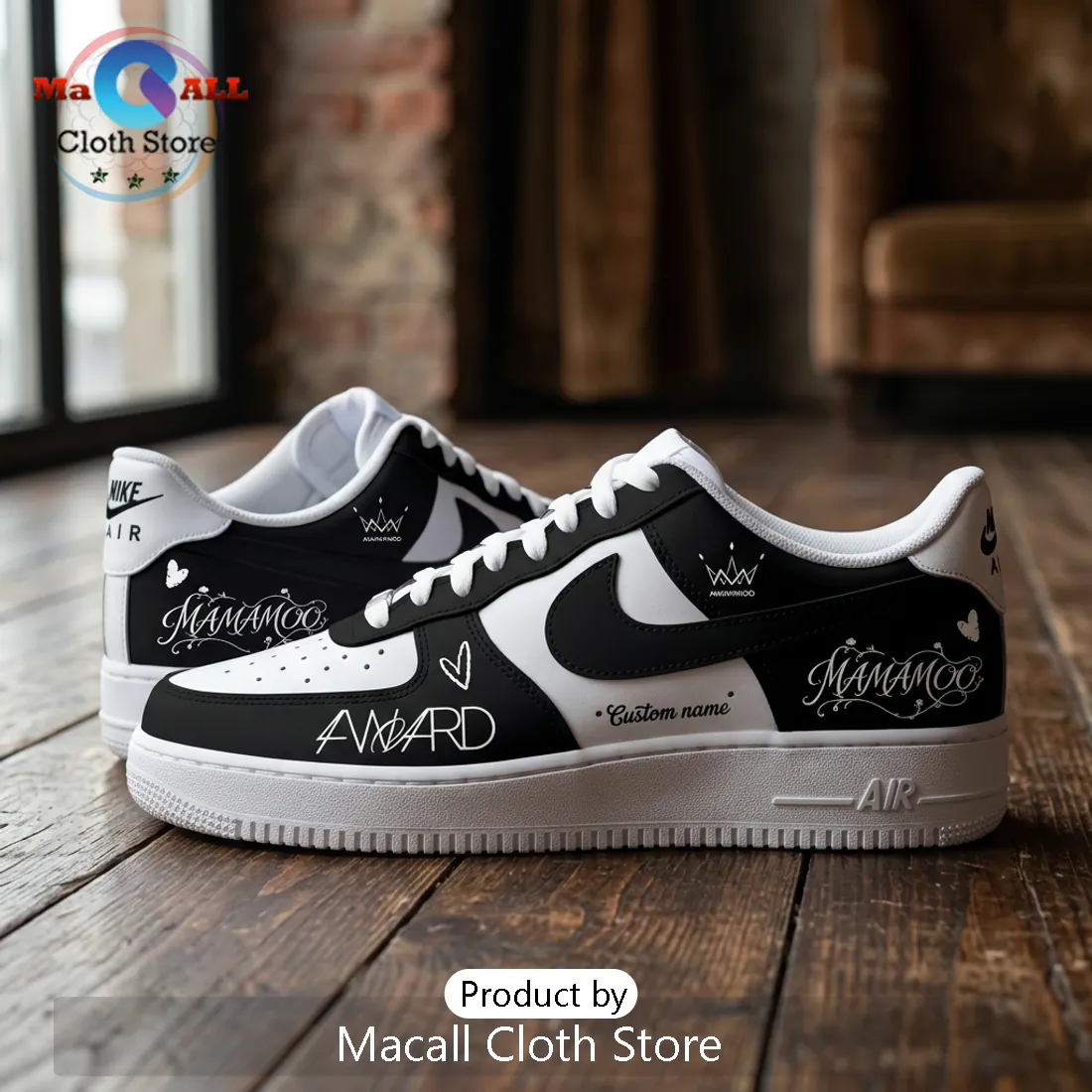 Mamamoo 4WARD Logo Black and White Air Force 1 Sneakers Mamamoo 4WARD Logo Black and White Air Force 1 Sneakers