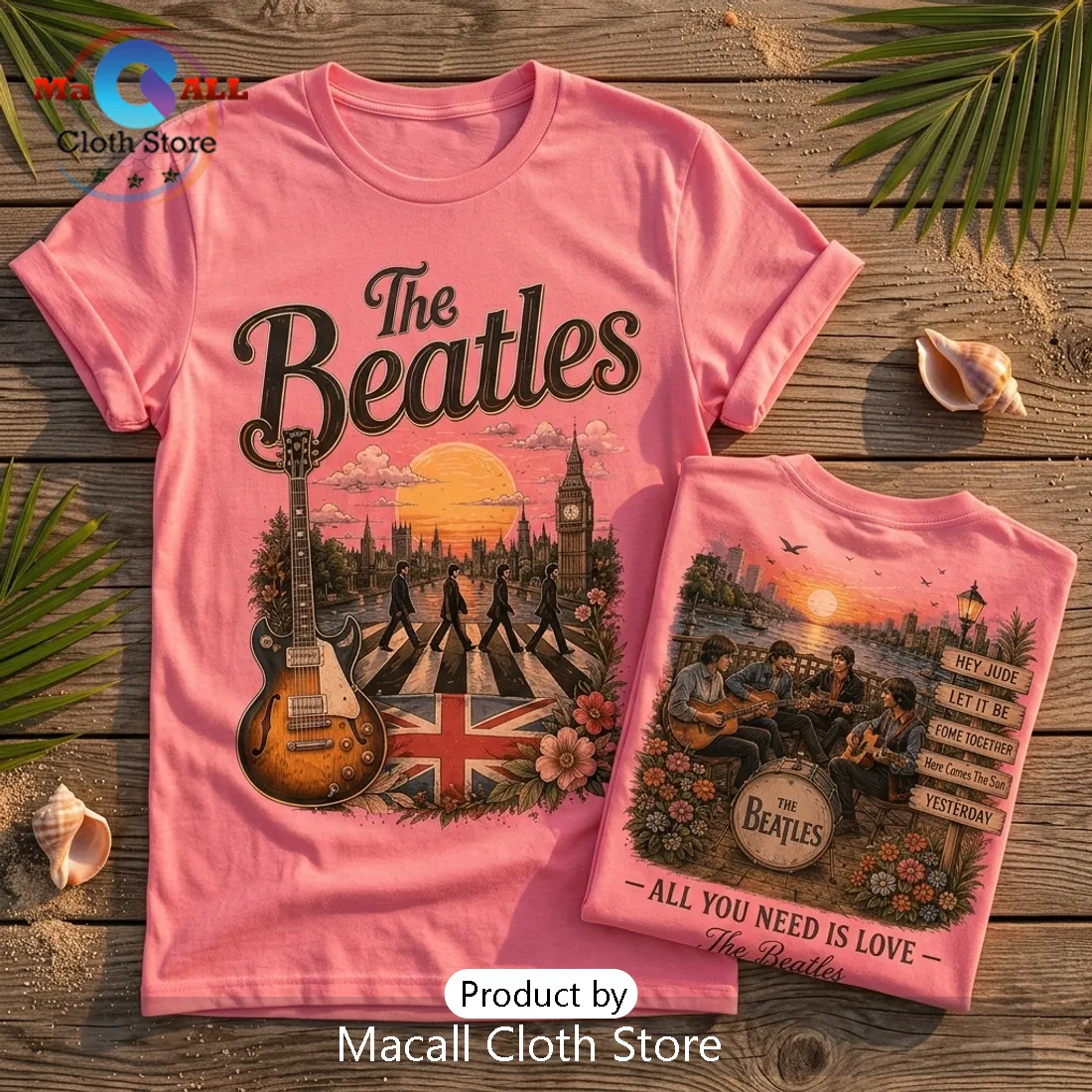 Premium The Beatles Pink Retro Vintage T-Shirt Premium The Beatles Pink Retro Vintage T-Shirt