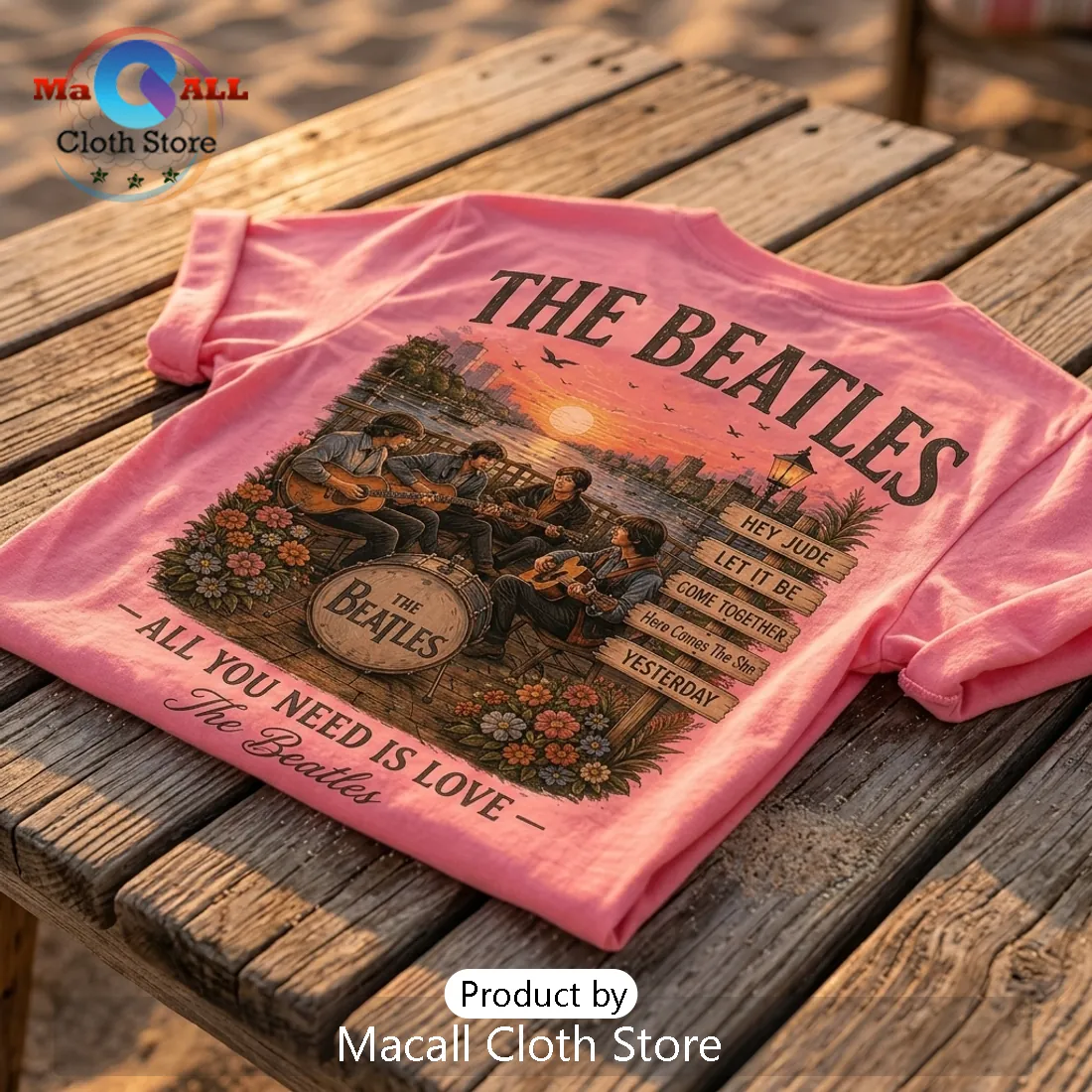 Premium The Beatles Pink Retro Vintage T-Shirt Premium The Beatles Pink Retro Vintage T-Shirt